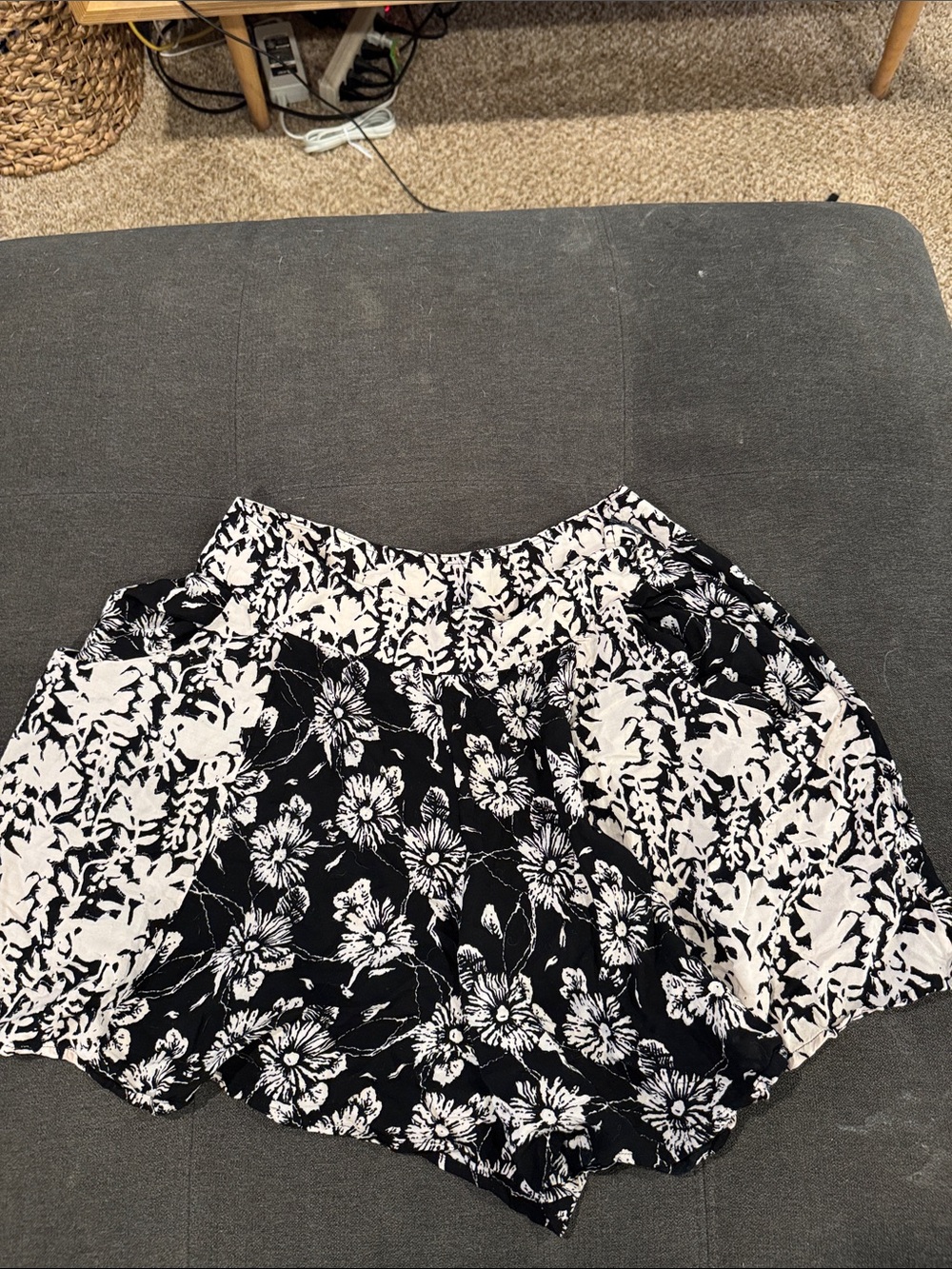 Free People Black and White Floral Shorts - wide leg